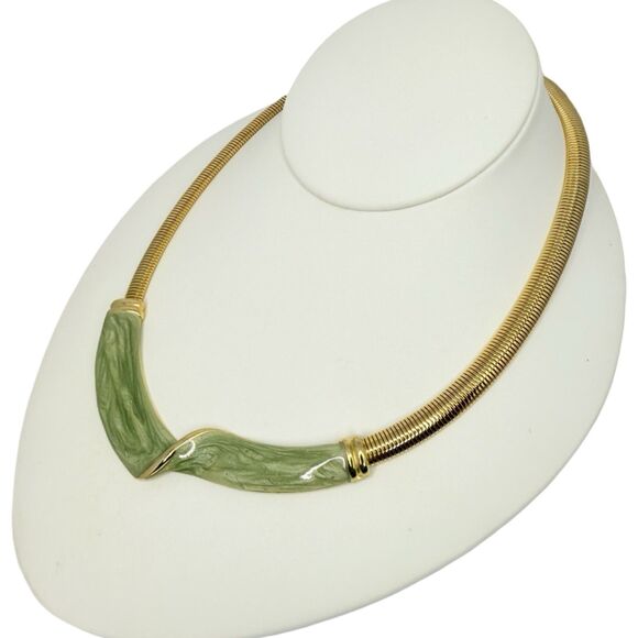 Polished Gold Tone Omega Chain Necklace 18" Collar Statement Jewelry - Picture 3 of 11